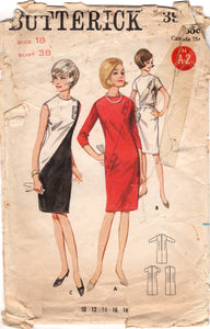 1960's Butterick Shift Dress with Diagonal Front Panel Pattern - Bust 38" - No. 3923