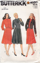 1980's Butterick Shirtwaist Dress, Vest and Jacket Pattern - Bust 40-44" - No. 4050