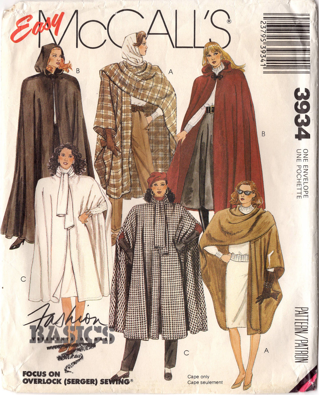 1970's McCall's Cape Pattern in Three Styles - Bust 30.5-42