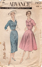 1950's Advance One Piece Dress with Raglan Sleeves with Slim or Flared Skirt - Bust 32" - No. 7955