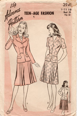 1940's Advance Teen-age Two Piece Suit Dress - Bust 29