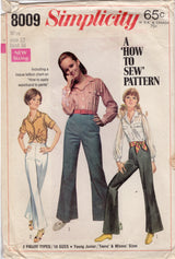 1960's Simplicity Button Up Shirt and Bell Bottom Pants - Bust 34" - No. 8009