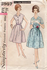 1960's Simplicity Shirtwaist Dress with Banded Accent at Neckline Pattern- Bust 39" - No. 3957