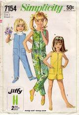 1960's Simplicity Child's Jiffy Jumpsuit Pattern in Tow Lengths - Chest 21" - No. 7154