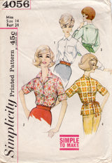 1960’s Simplicity Button Up Blouse Pattern - Bust 34" - No. 4056