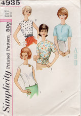 1960’s Simplicity Back Button Up Blouse Pattern - Bust 32" - No. 4935