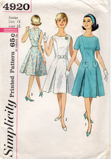 1960's Simplicity Princess Line Dress Pattern with Bow and Pockets - Bust 33" - No. 4920