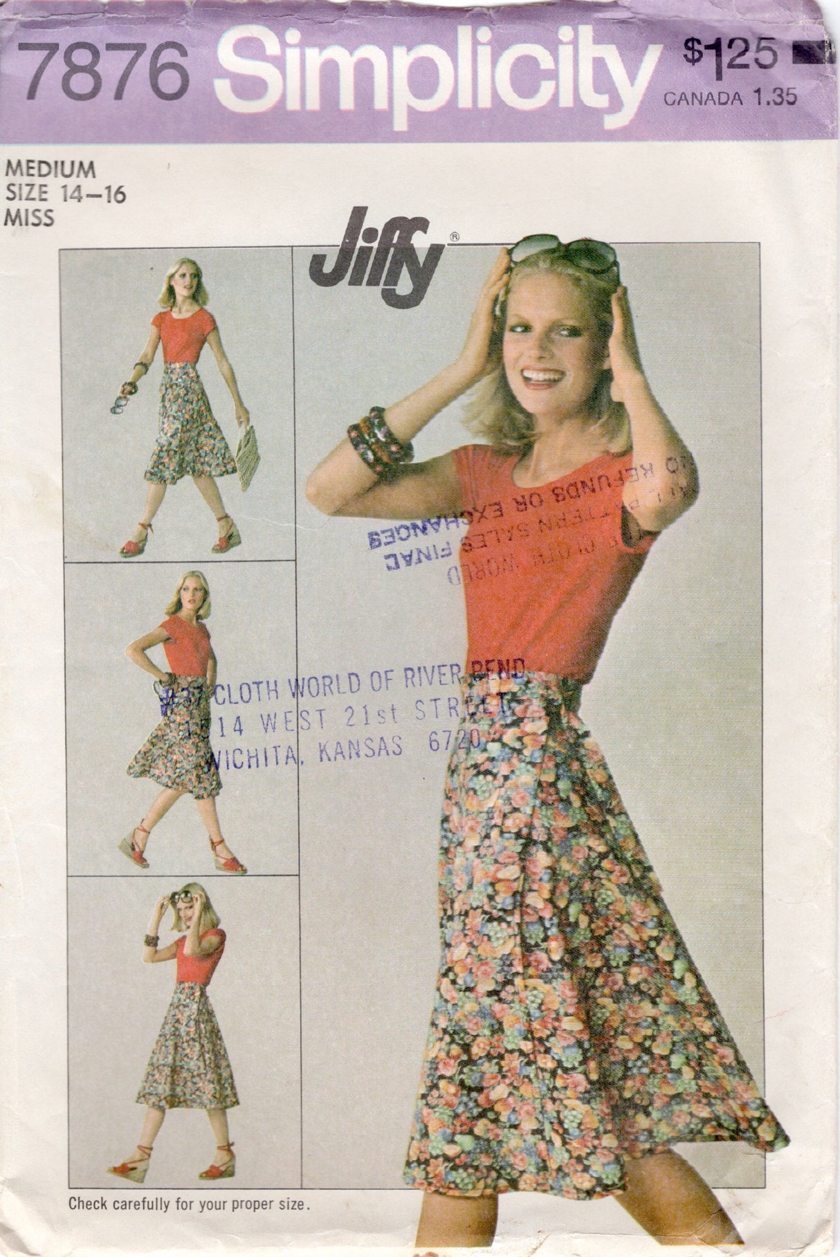 1970's Simplicity JIFFY Wrap Skirt Pattern - Bust 28-30" - No. 7876