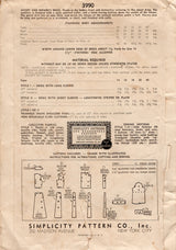 1940's Simplicity Tucked Front Shirtwaist Dress - Bust 38" - No. 3990