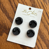 1970’s Le Chic Black Plastic Shank Buttons - Set of 4 - Size 28 - 3/4" -  on card