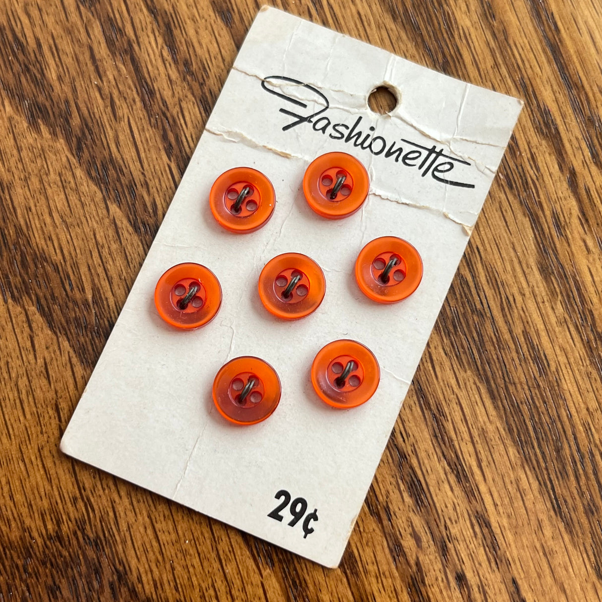 1970’s Fashionette Plastic Buttons - Burnt Orange - Set of 7 - 7/16” -  on card