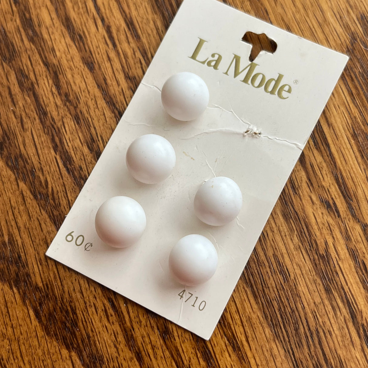 1980’s La Mode White formed Plastic Shank Buttons - Opaque - on card