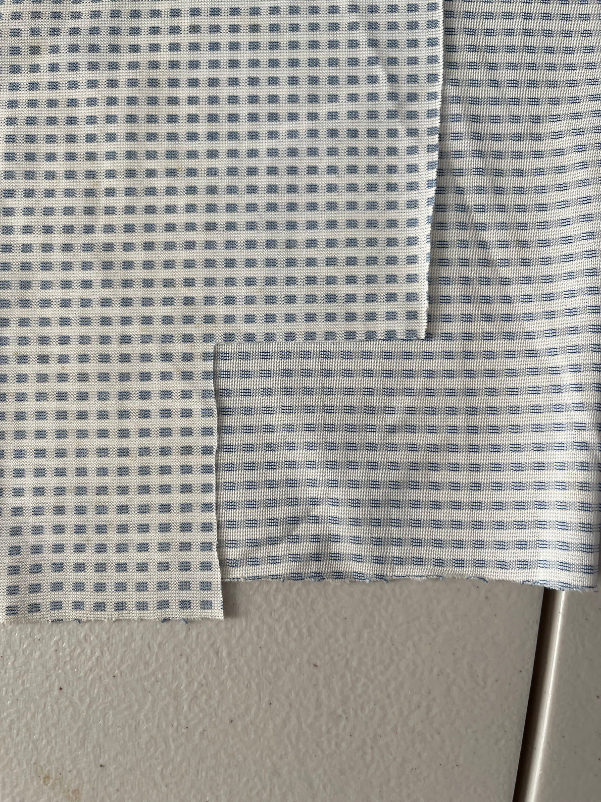 1970's Grey Blue Square Pattern "Summakool" Polyester Fabric