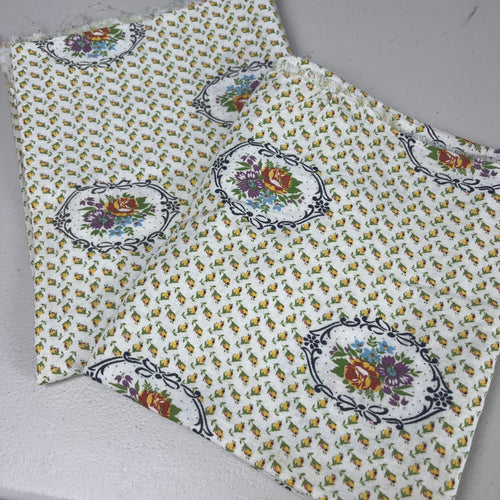 1940’s Yellow Rose Print Cotton Feedsacks on white - set of 2