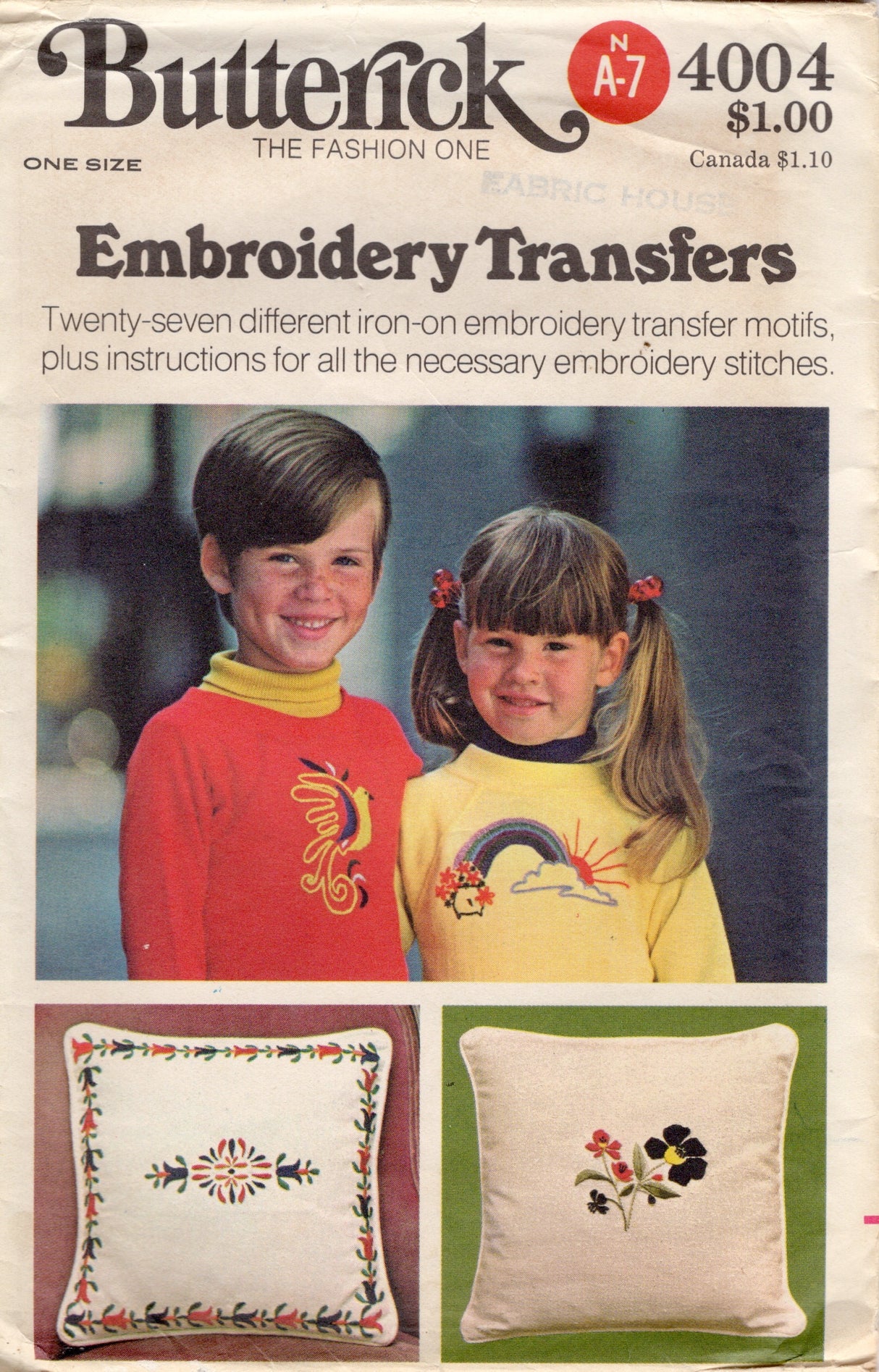 1970's Butterick 27 Embroidery Transfer - One Size - No. 4004