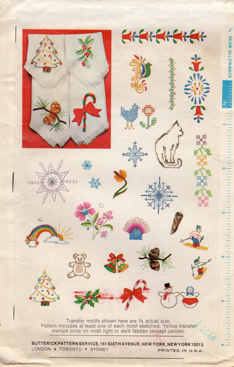 1970's Butterick 27 Embroidery Transfer - One Size - No. 4004