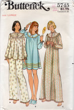 1970's Butterick Nightgown, and Two Piece Pajamas pattern - Bust 38-40" - No. 5745