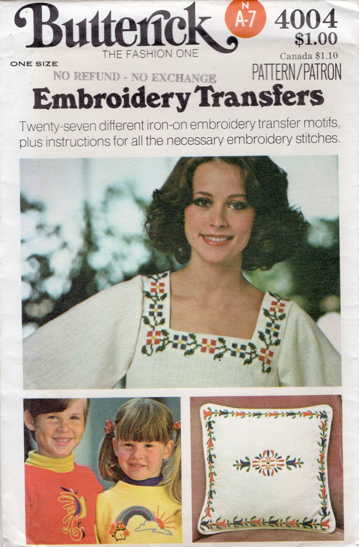 1970's Butterick 27 Embroidery Transfer - One Size - No. 4004