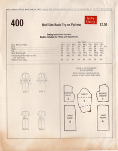 1960's McCall's Basic Try-On Half-Size Sloper Pattern - Bust 45" - No. 400