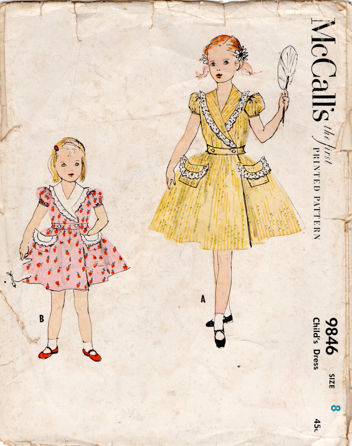 1950's McCall's Child's Wrap Front Dress Pattern with Puff Sleeves - Chest 26" - No. 9846