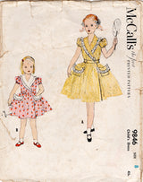 1950's McCall's Child's Wrap Front Dress Pattern with Puff Sleeves - Chest 26" - No. 9846
