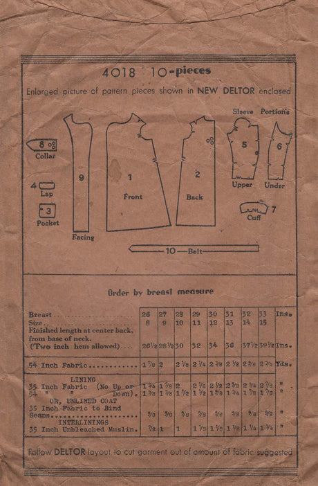 1920's Butterick Child's Double Breasted Coat Pattern - Chest 30" - No. 4018