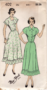 1940's New York Shirtwaist Dress with Large Ruffle and Collar or Cutaway Neckline - Bust 32-36" - No. 402