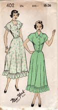 1940's New York Shirtwaist Dress with Large Ruffle and Collar or Cutaway Neckline - Bust 32-36" - No. 402