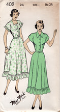 1940's New York Shirtwaist Dress with Large Ruffle and Collar or Cutaway Neckline - Bust 32-36" - No. 402