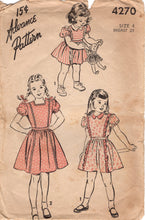 1940's Advance Child's One Piece Tie-Back Dress with Puff Sleeves - Chest 23" - No. 4270