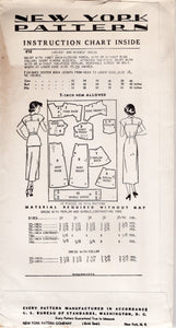 1940's New York One Piece Dress Pattern with Large Sweetheart Yoke and Peplum - Bust 32" - No. 418