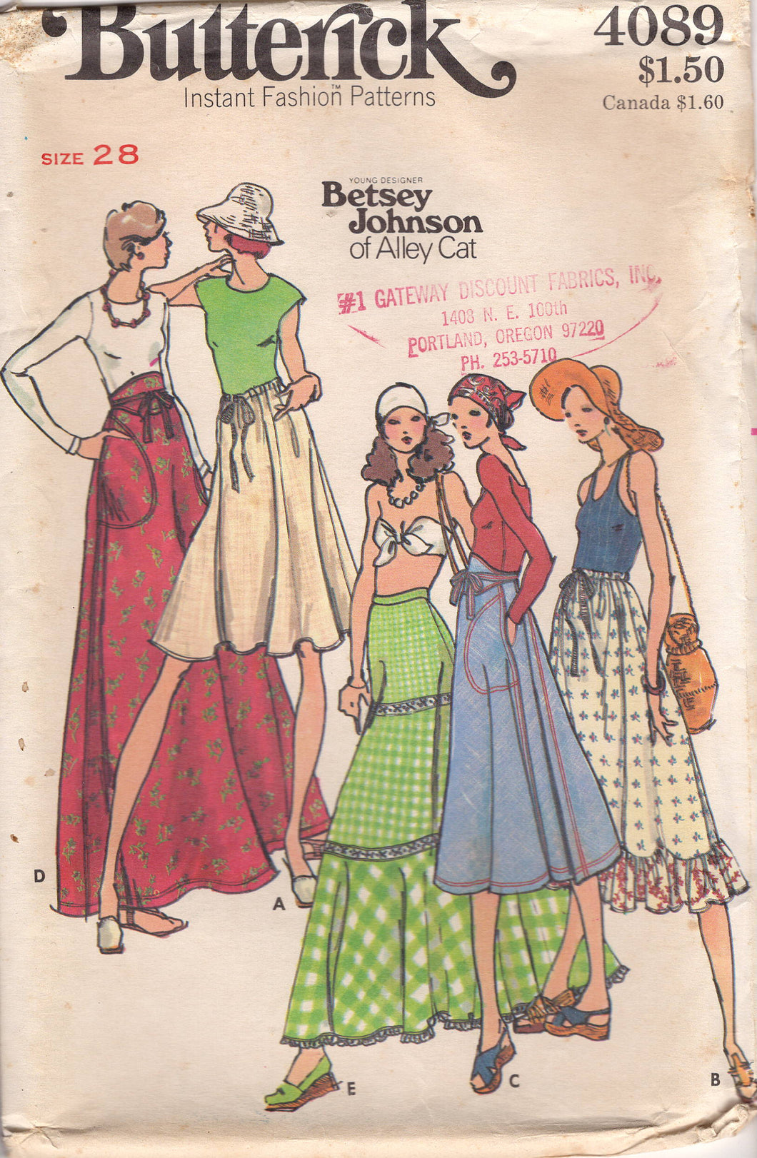1970's Butterick BETSEY JOHNSON Wrap Skirt with Large Pockets - Waist 28