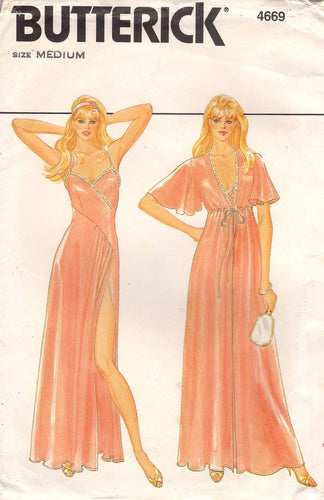 1980's Butterick Asymmetrical Nightgown and Robe with Flutter Sleeve pattern - Bust 34-36