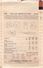 1950's Butterick Half or Full Apron Pattern with Pockets - Bust 30-32" - No. 6341