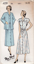 1940's New York Button Up Maternity Dress with Large Yoke and Collarless Jacket - Bust 32-36" - No. 409