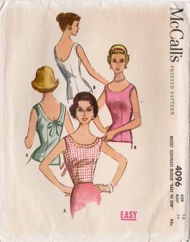 1950's McCall's Scoop Neckline Blouse with Band and Box Accent - Bust 36
