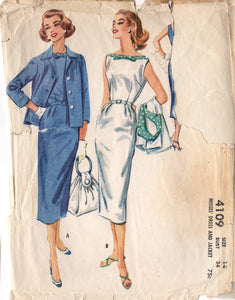 1950's McCall's Sheath Dress Pattern with Boat Neckline and Jacket Pattern - Bust 34" - No. 4109