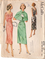 1950's McCall's One-Piece Sheath Dress with Pleated Bodice, Godet inset and Cape pattern - Bust 34" - No. 4133