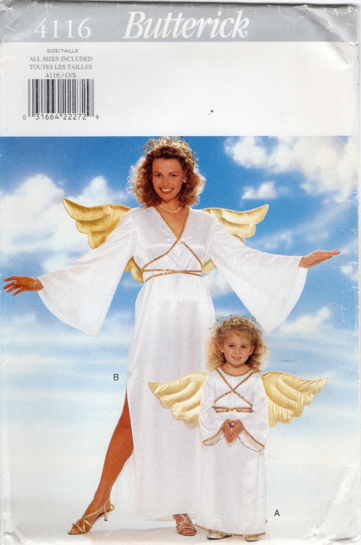 1990's Butterick Adult & Child's Angel Costume Pattern including Wings and Headpiece - Chest 21-25.5” & Bust 30.5-40" - No. 4116