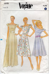 1980's Vogue Fit and Flare Dress Pattern with Ruffle Sleeve - Bust 31.5" - No. 8008