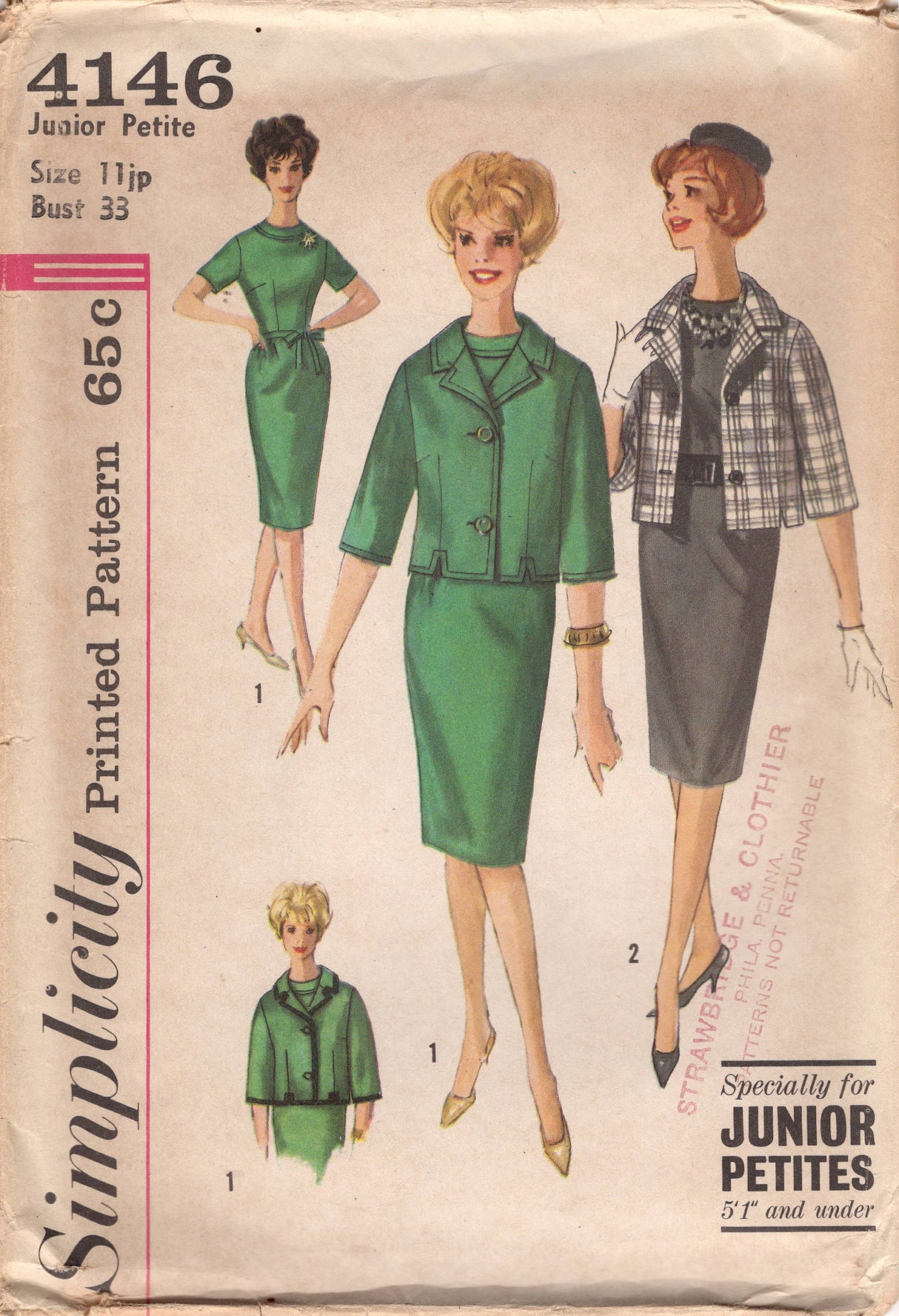 1960's Simplicity Sheath Dress and Boxy Jacket Pattern - Bust 31-33" - No. 4146