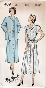 1940's New York Button Up Maternity Dress with Large Yoke and Collarless Jacket - Bust 32-36" - No. 409