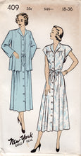 1940's New York Button Up Maternity Dress with Large Yoke and Collarless Jacket - Bust 32-36" - No. 409