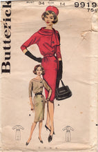 1960's Butterick Sheath Dress with Side Button and Shawl Collar - Bust 34" - No. 9919