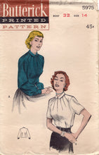 1950's Butterick Decorative Darted Blouse Pattern with Short or Long sleeves - Bust 32" - No. 5975