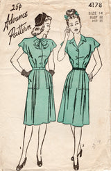 1940's Advance Shirtwaist Dress Pattern - Bust 32" - No. 4178