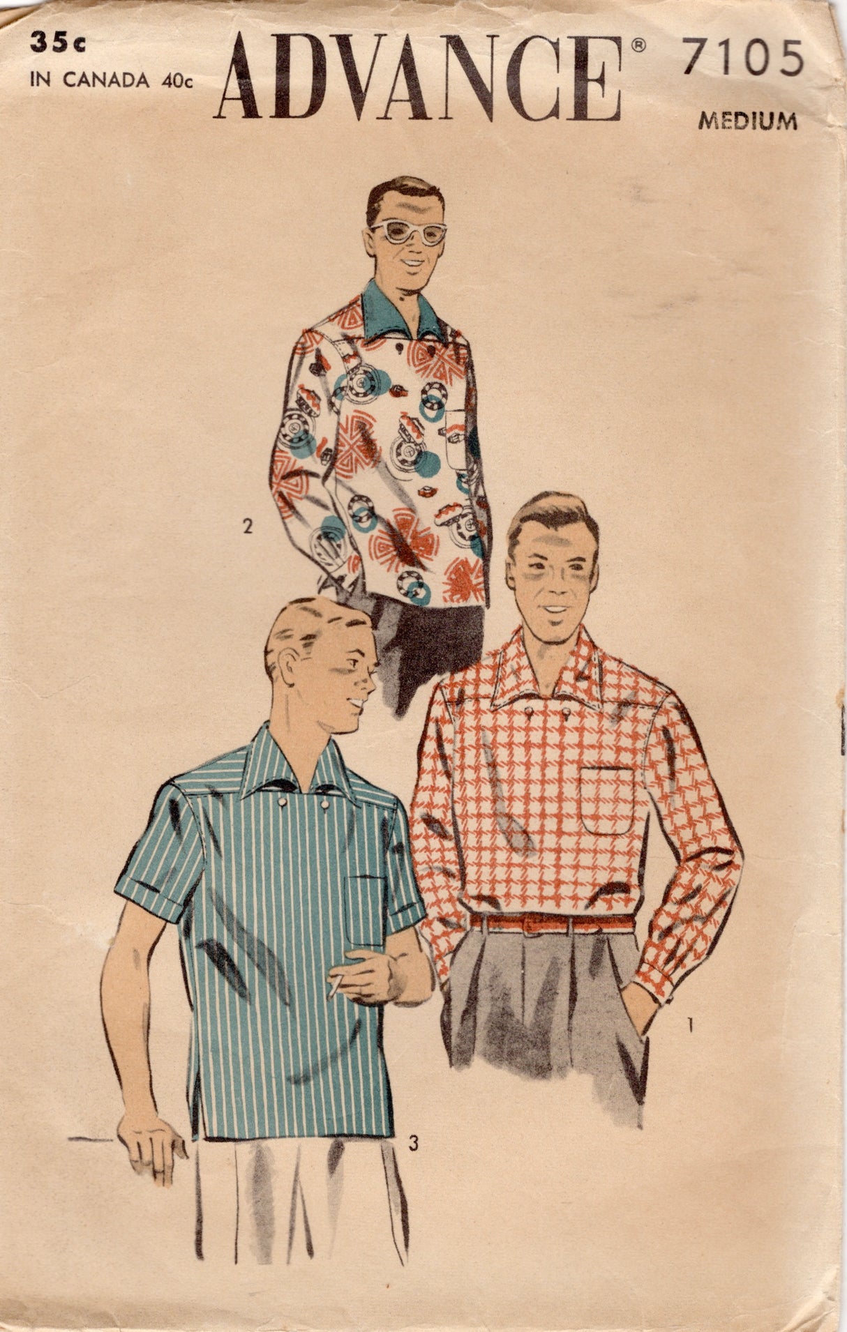 1950's Advance Men's Yoked Shirt Pattern - Chest 38-40" - No. 7105