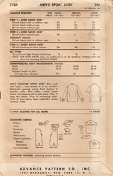 1950's Advance Men's Yoked Shirt Pattern - Chest 38-40" - No. 7105
