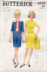 1960’s Butterick One Piece Dress and Bolero with wide collar - Bust 41” - No. 4178