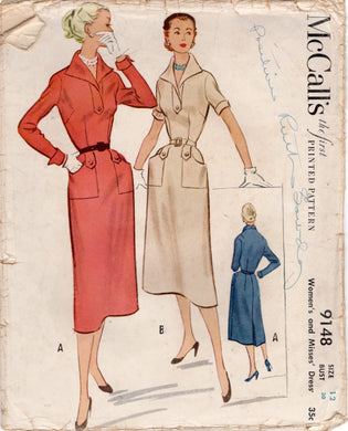 1950’s McCall's One Piece Dress with Tab Accents and Pockets - Bust 30” - No. 9148